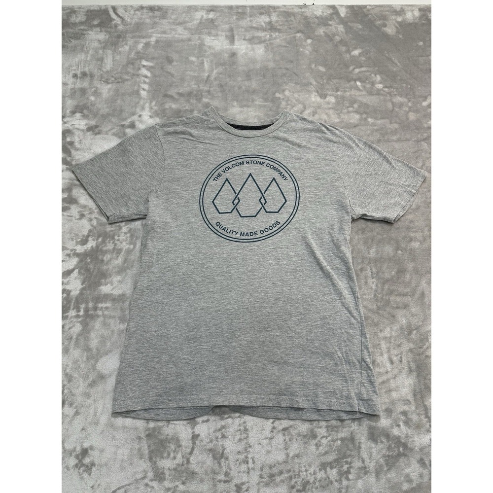 Volcom Shirt Men's Small Gray Graphic Logo‎ Crew Neck Short Sleeve Stretch EUC